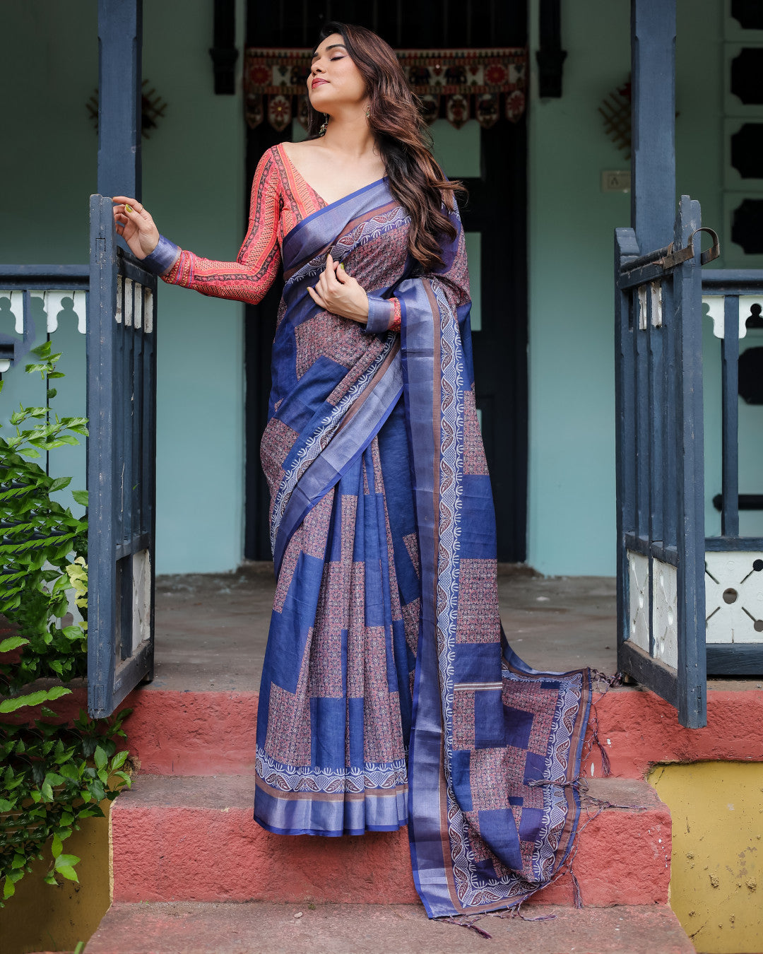 Multi Summer Special Digital Printed Linen Cotton Saree