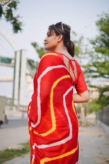 Red Soft Chinon Silk Saree With Shibori Printed Work | Casual & Festive Wear – JaipurSaaj