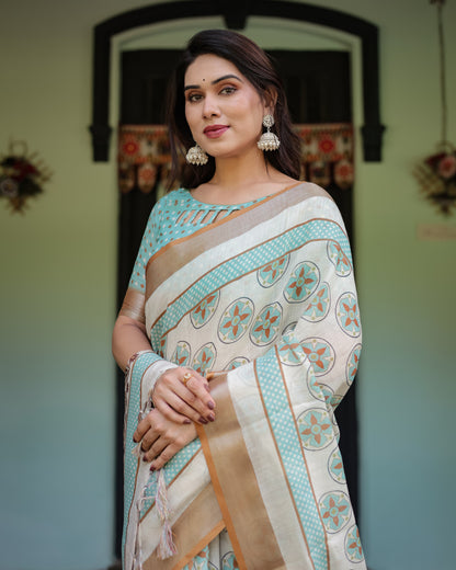 Multi Color Digital Printed Linen Cotton Saree | Summer Special Casual & Office Wear – JaipurSaaj