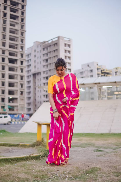 Pink Soft Chinon Silk Saree With Shibori Printed Work | Casual & Festive Wear – JaipurSaaj