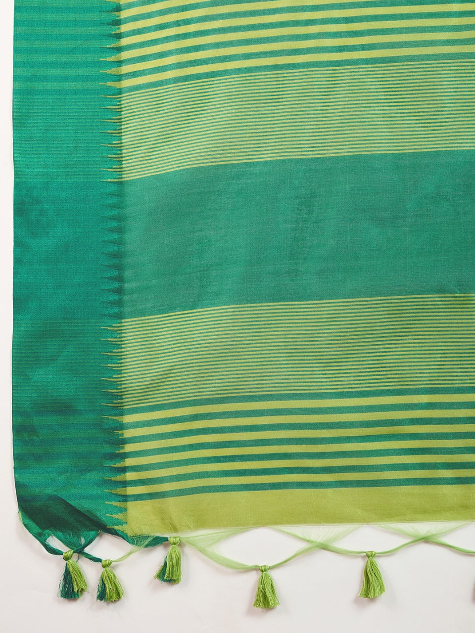 Parrot Green Color Khadi Raw Silk Saree With Zari Lining Pallu With Tample Border