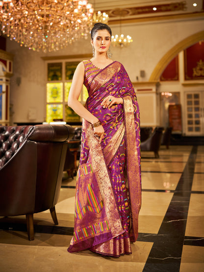 Purple Green Organza Silk Saree with Zari Weaving Work | Wedding & Festive Wear – JaipurSaaj