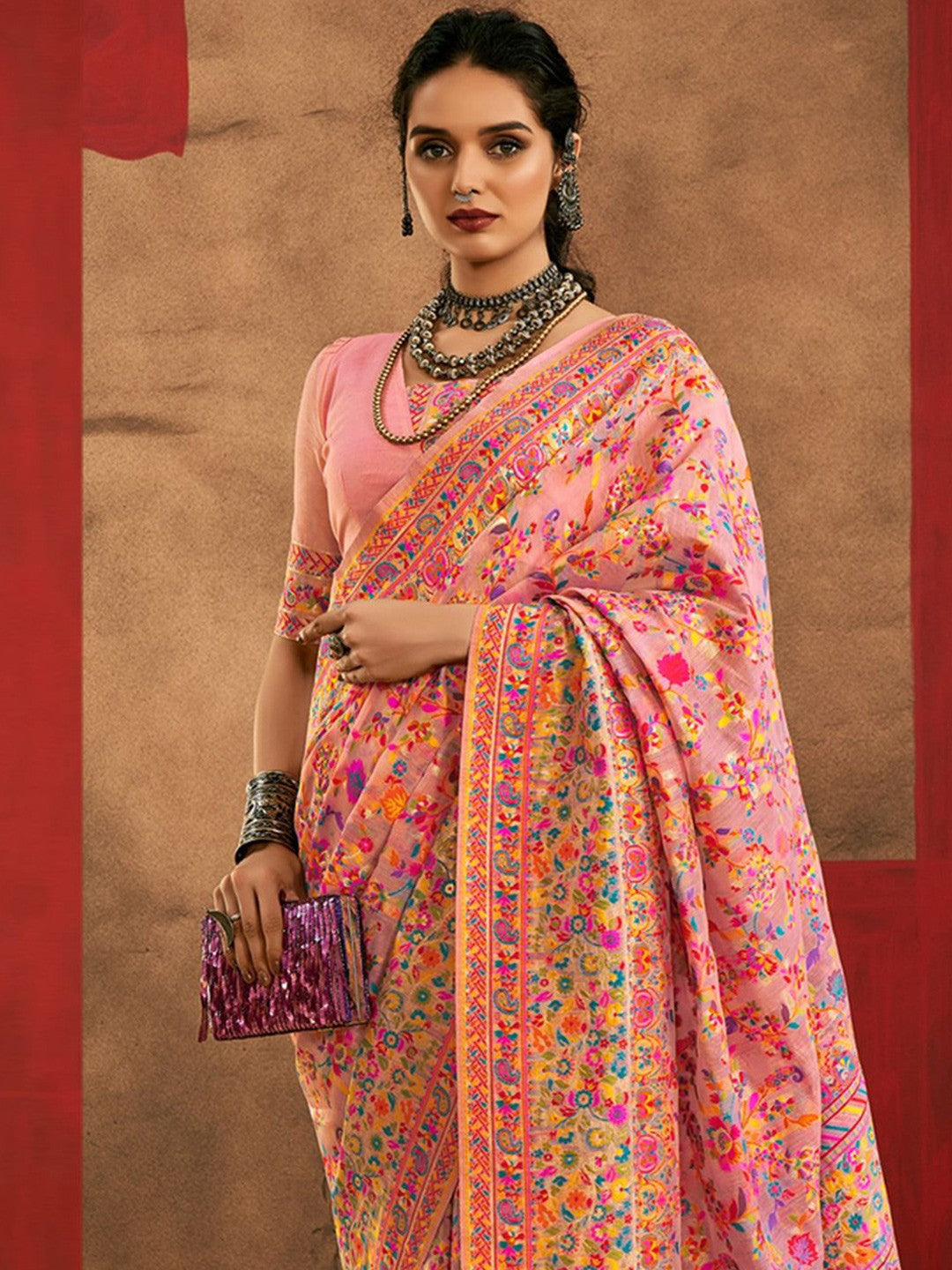 Pink Pashmina Silk Saree With Traditional Woven Design | Festive & Wedding Wear – JaipurSaaj