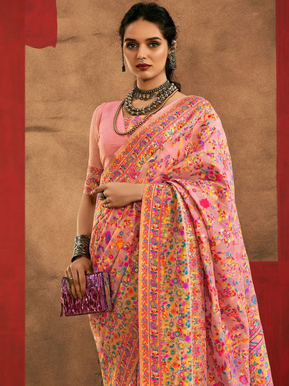 Pink Pashmina Silk Saree With Traditional Woven Design | Festive & Wedding Wear – JaipurSaaj