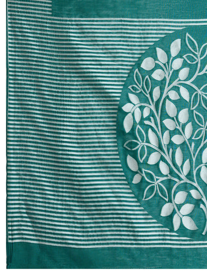 Rama Green Color Soft Silk Saree With Weaving Work Lining Border