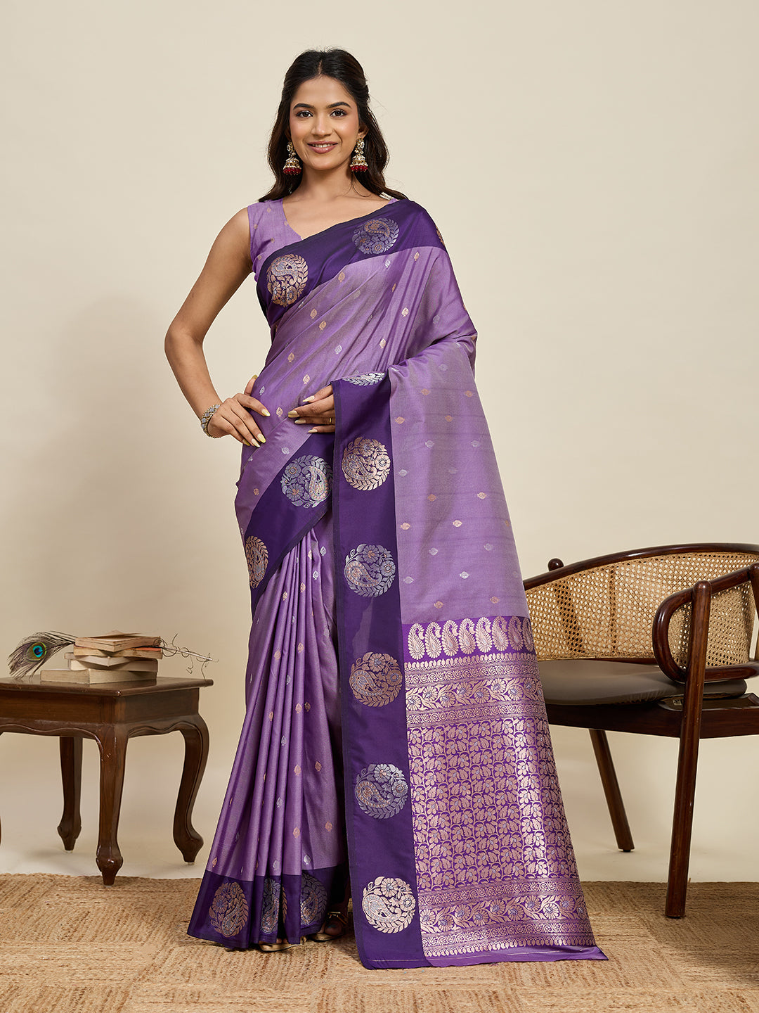 Lavender Soft Silk Saree With Silver Banarasi Zari Weaving Work | Festive Wear – JaipurSaaj