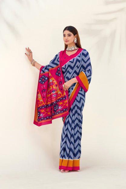 Multi Color Soft Tussar Silk Saree With Printed Work & Lace Border | Festive Ethnic Wear – JaipurSaaj