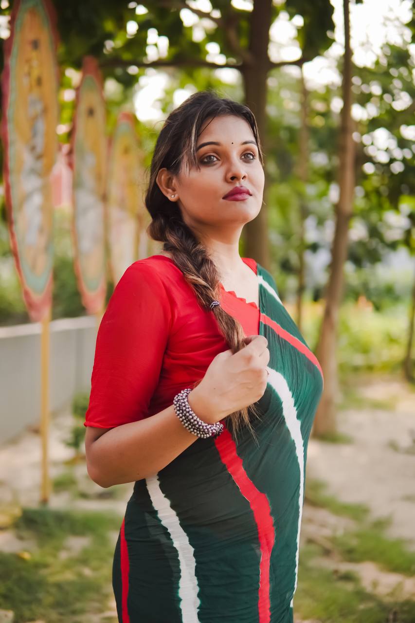 Green Soft Chinon Silk Saree With Shibori Printed Work | Casual & Festive Wear – JaipurSaaj