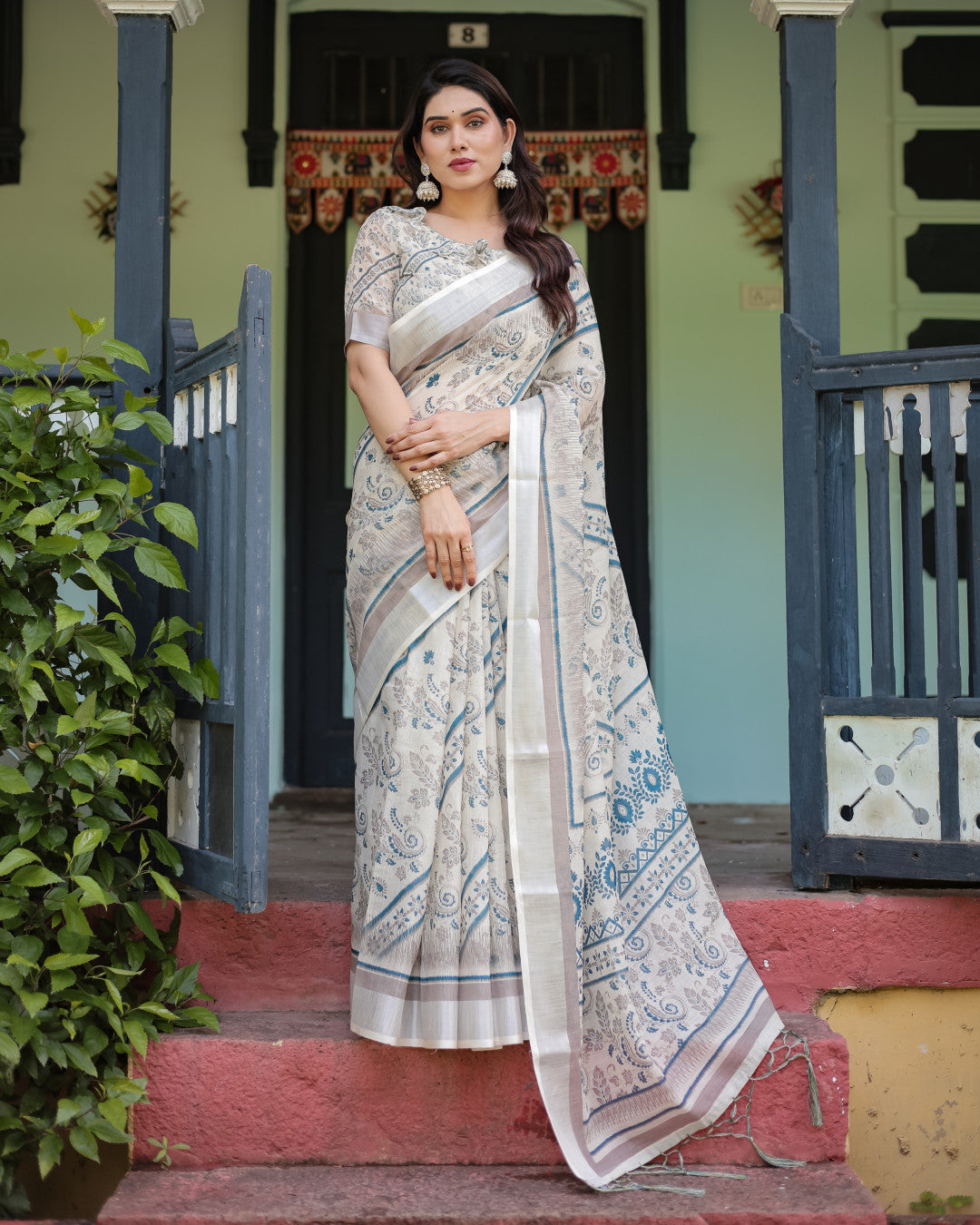 Multi Color Digital Printed Linen Cotton Saree | Summer Special Casual & Office Wear – JaipurSaaj