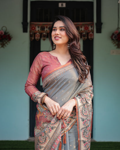 Blue Kalamkari Printed Linen Cotton Saree | Summer Casual & Ethnic Wear – JaipurSaaj