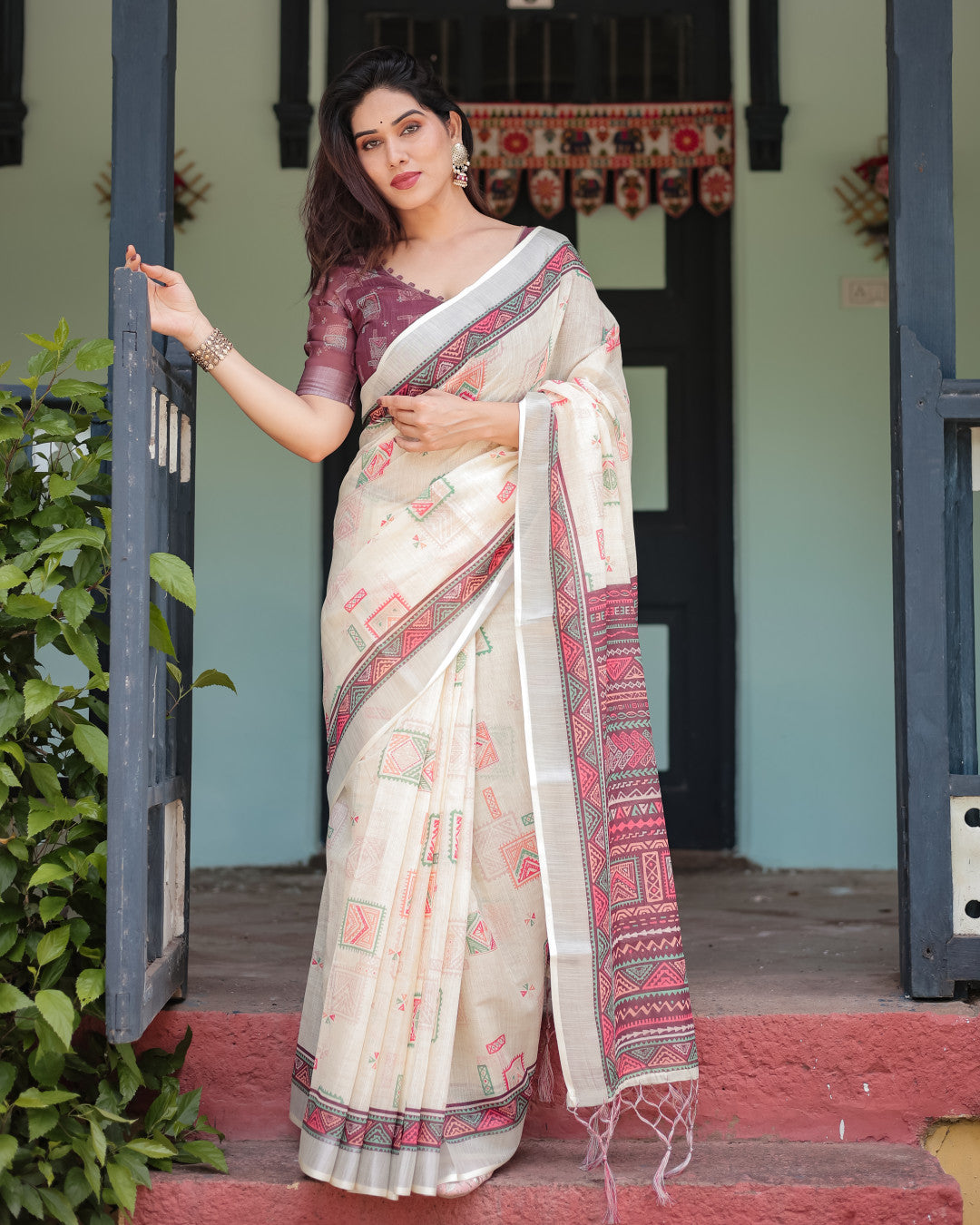 Multi Color Digital Printed Linen Cotton Saree | Summer Special Casual & Office Wear – JaipurSaaj