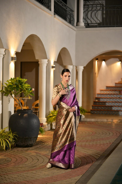 Magenta Khadi Raw Silk Saree With Beautiful Madhubani Printed Pallu | Party & Wedding Wear – JaipurSaaj
