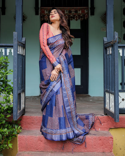 Multi Summer Special Digital Printed Linen Cotton Saree
