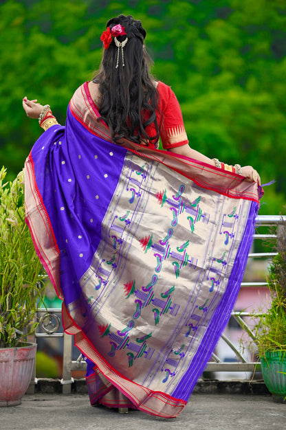 Blue Paithani Silk Saree With Zari Weaving Work | Bridal Wedding Wear – JaipurSaaj