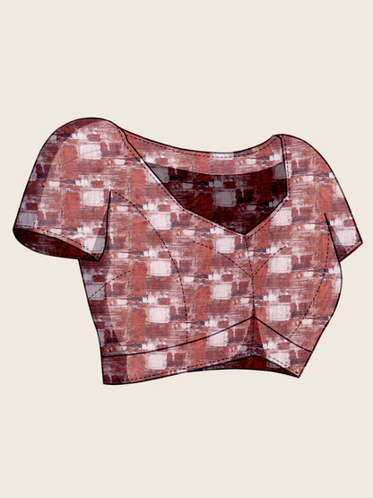 Brown Soft Linen Cotton Saree With Floral Printed Work