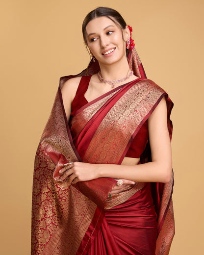 Red Color Soft Kanchipuram Silk Saree With Zari Weaving Work | Bridal Wedding & Festive Wear – JaipurSaaj