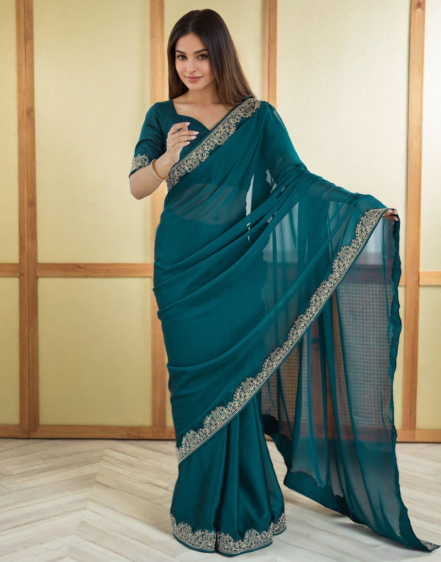 Rama Green Fancy Rangoli Silk Saree Coding Work