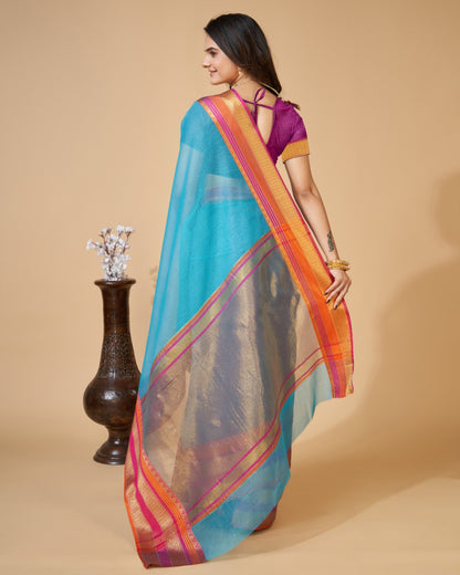 Firoji Color Kota Doriya Saree With Zari Weaving Work