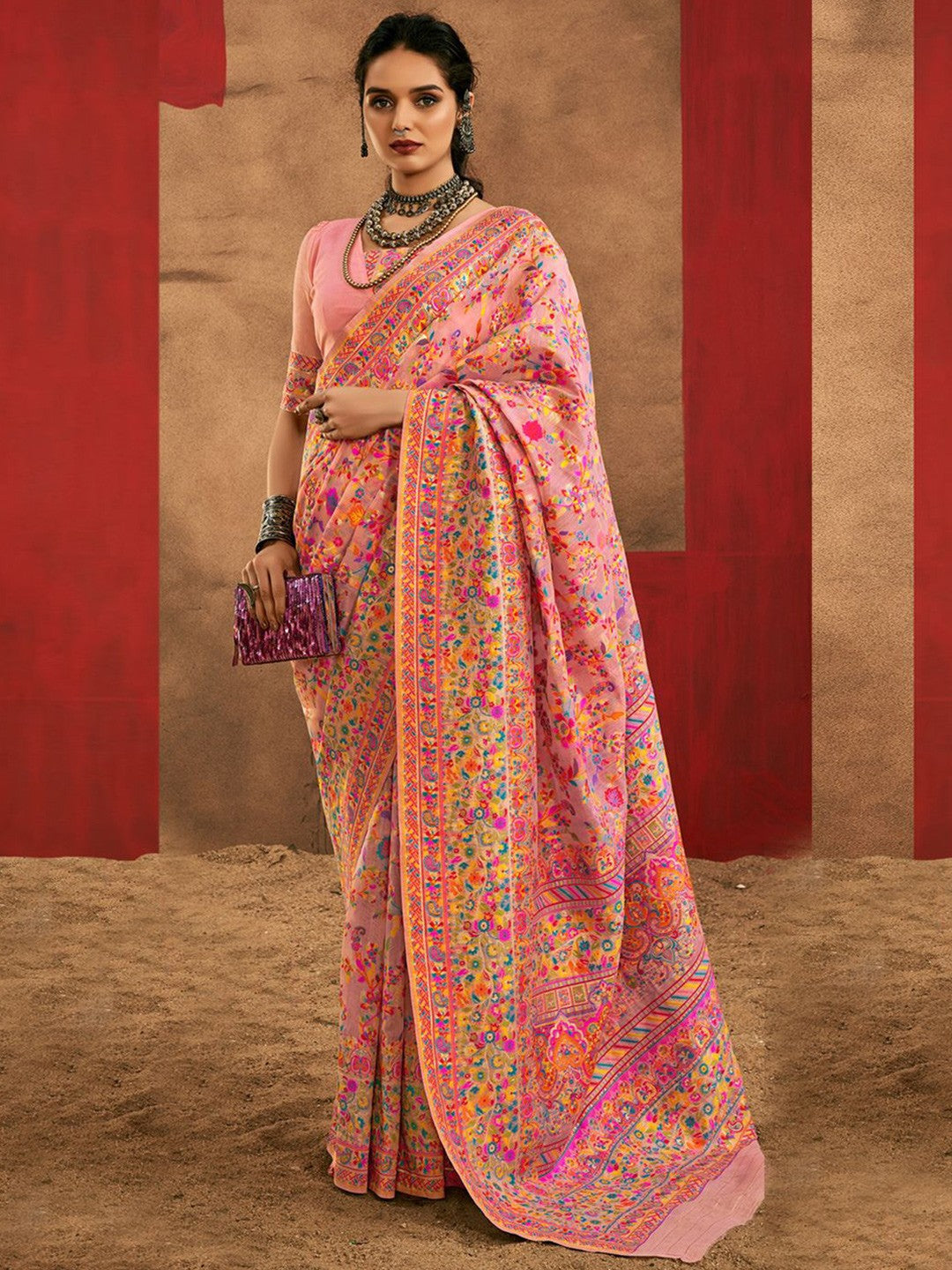 Pink Pashmina Silk Saree With Traditional Woven Design | Festive & Wedding Wear – JaipurSaaj