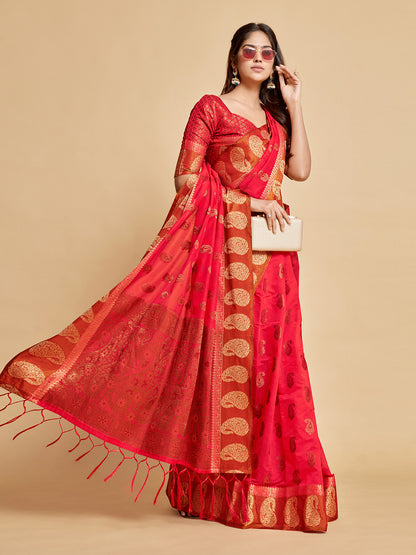Pink Chanderi Cotton Saree With Woven Design | Traditional Festive Ethnic Wear – JaipurSaaj