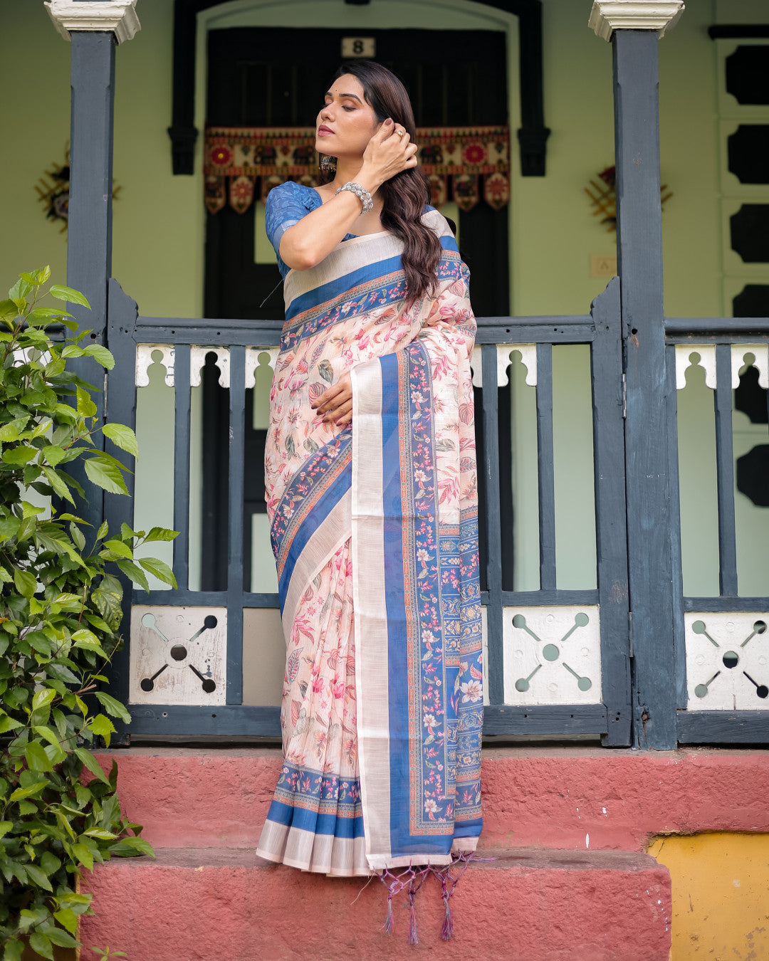 Multi Color Digital Printed Linen Cotton Saree | Summer Special Casual & Office Wear – JaipurSaaj