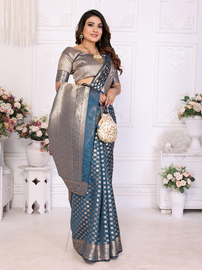 Rama Green Organza Silk Banarasi Saree With Zari Weaving Work | Bridal Wedding & Festive Wear – JaipurSaaj