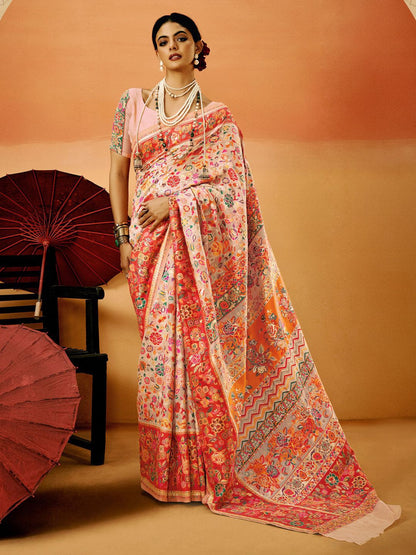 Peach Pashmina Silk Saree With Traditional Woven Design | Festive & Wedding Wear – JaipurSaaj