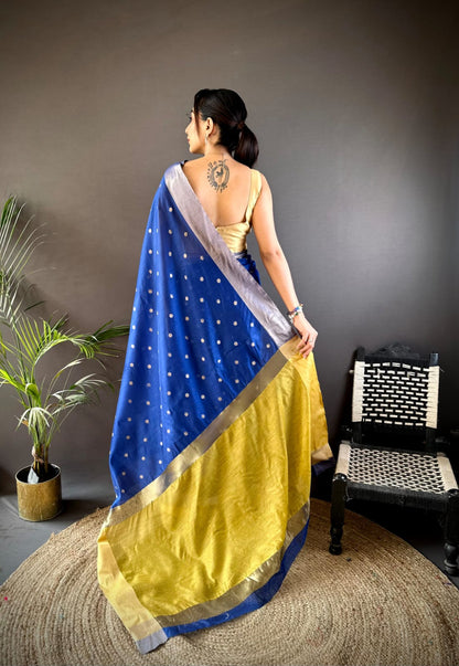 Royal Blue Soft Cotton Silk Saree With Zari Woven Work | Wedding & Party Wear – JaipurSaaj