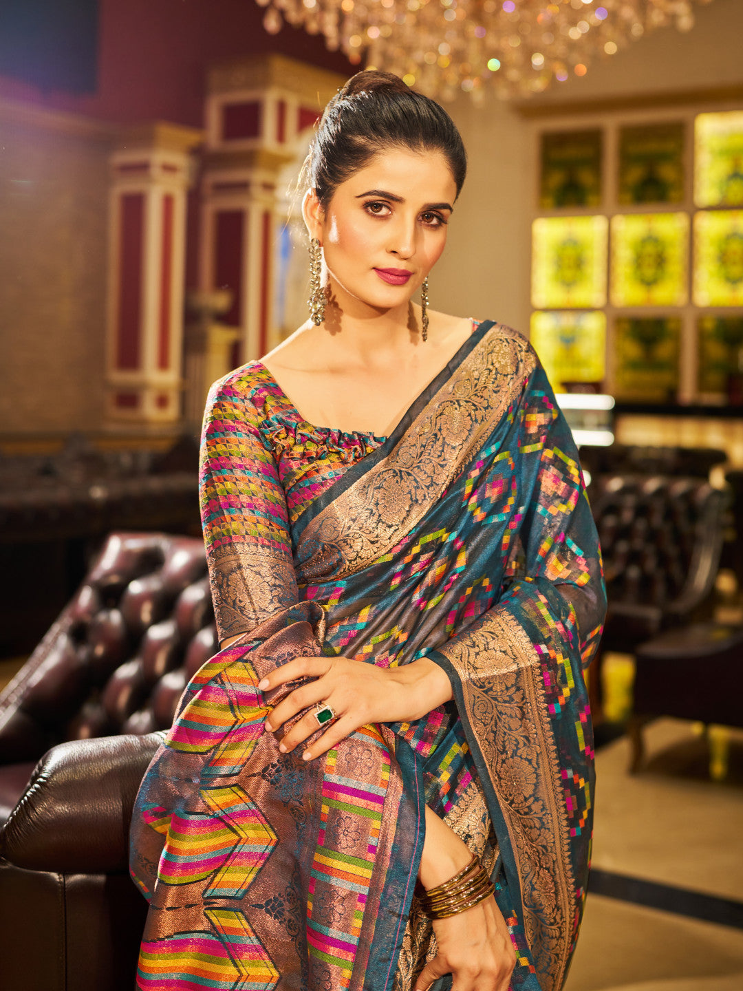 Firoji Green Organza Silk Saree with Zari Weaving Work | Wedding & Festive Wear – JaipurSaaj