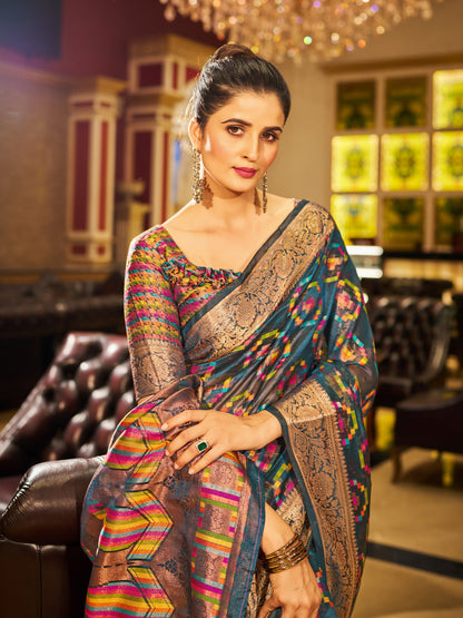 Firoji Green Organza Silk Saree with Zari Weaving Work | Wedding & Festive Wear – JaipurSaaj