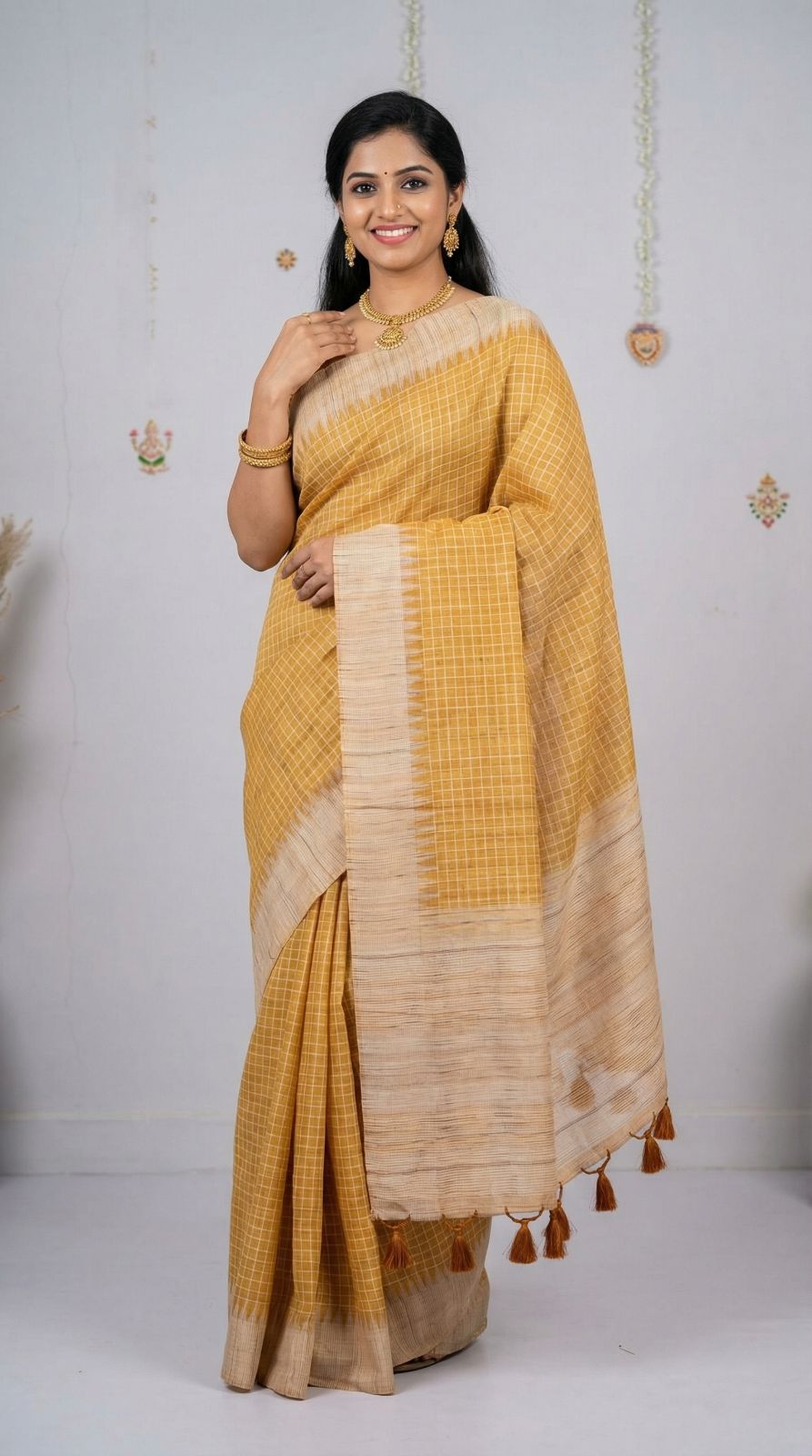 Yellow Tussar Silk Saree With Checks Weaving Work | Office & Festive Wear – JaipurSaaj