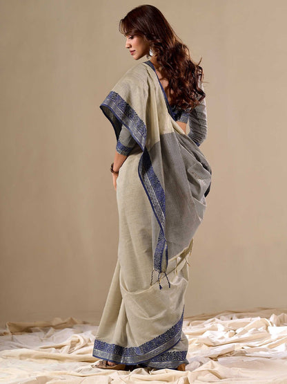 Gray Linen Cotton Saree With Weaving Work