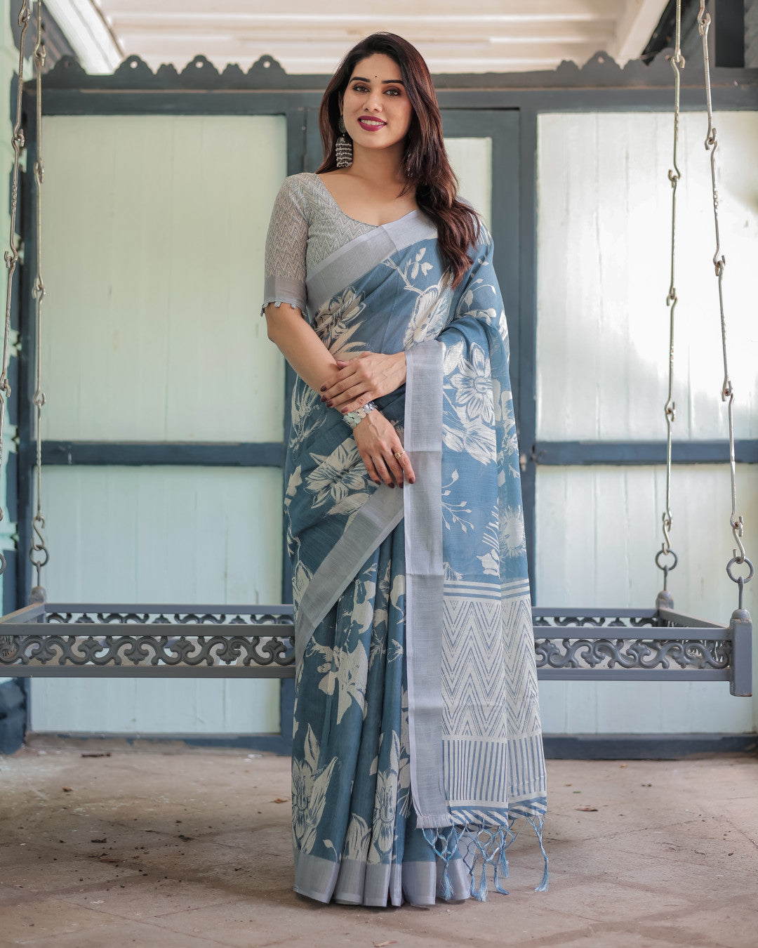 Light Digital Printed Linen Cotton Saree | Summer Special Office & Casual Wear – JaipurSaaj