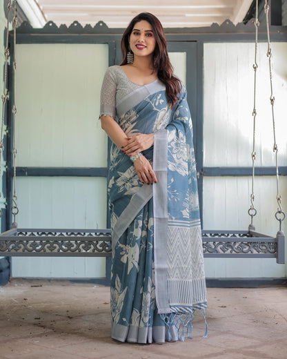 Light Digital Printed Linen Cotton Saree | Summer Special Office & Casual Wear – JaipurSaaj