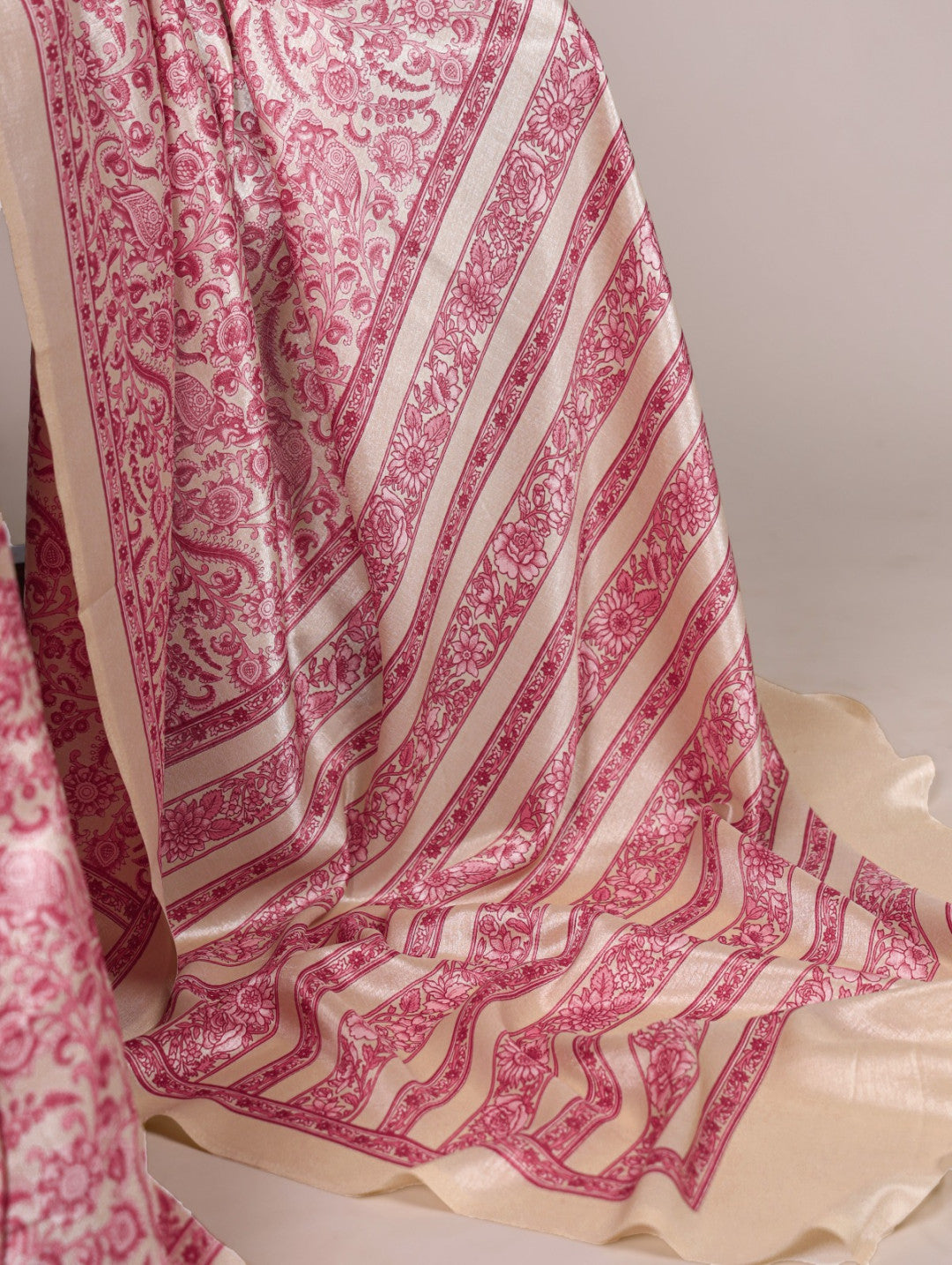 Peach Tussar Silk Saree With Graceful Printed Work | Festive Ethnic Wear – JaipurSaaj