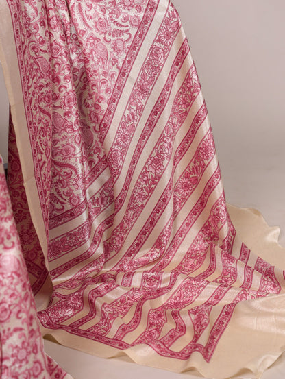 Peach Tussar Silk Saree With Graceful Printed Work | Festive Ethnic Wear – JaipurSaaj