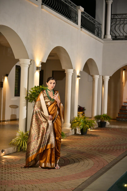 Mustard Yellow Khadi Raw Silk Saree With Beautiful Madhubani Printed Pallu | Party & Wedding Wear – JaipurSaaj
