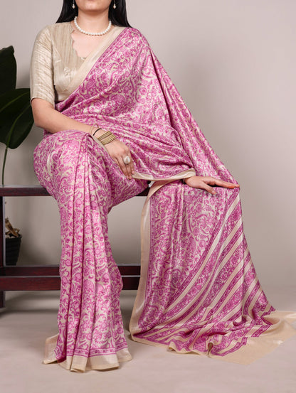 Pink Tussar Silk Saree With Graceful Printed Work | Festive Ethnic Wear – JaipurSaaj
