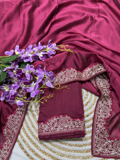Magenta Fancy Rangoli Silk Saree Coding Work
