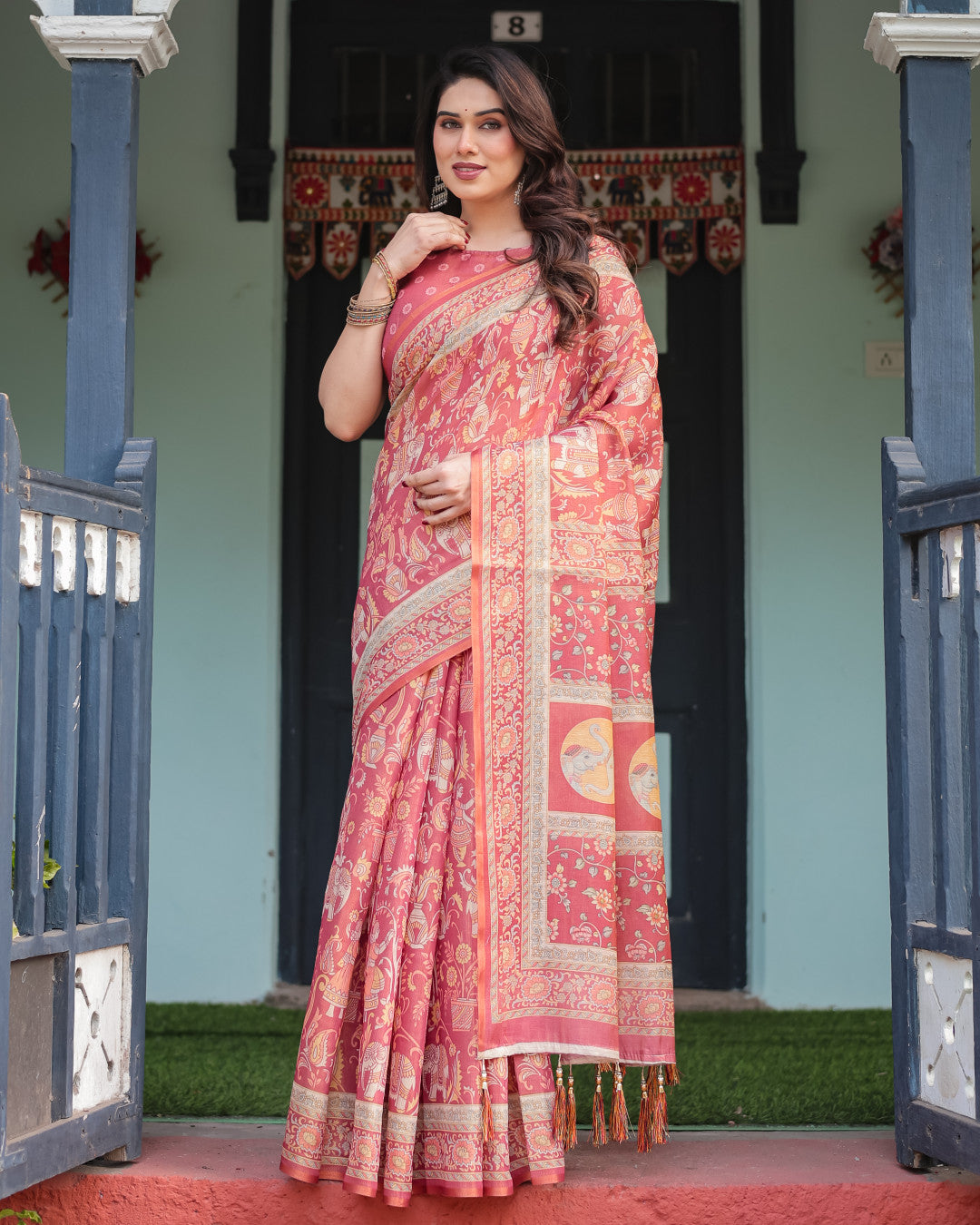 Pink Kalamkari Printed Linen Cotton Saree | Summer Casual & Ethnic Wear – JaipurSaaj