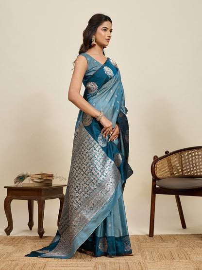 Rama Green Soft Silk Saree With Silver Banarasi Zari Weaving Work | Festive Wear – JaipurSaaj