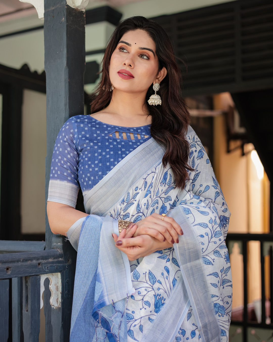 Multi Color Digital Printed Linen Cotton Saree | Summer Special Casual & Office Wear – JaipurSaaj