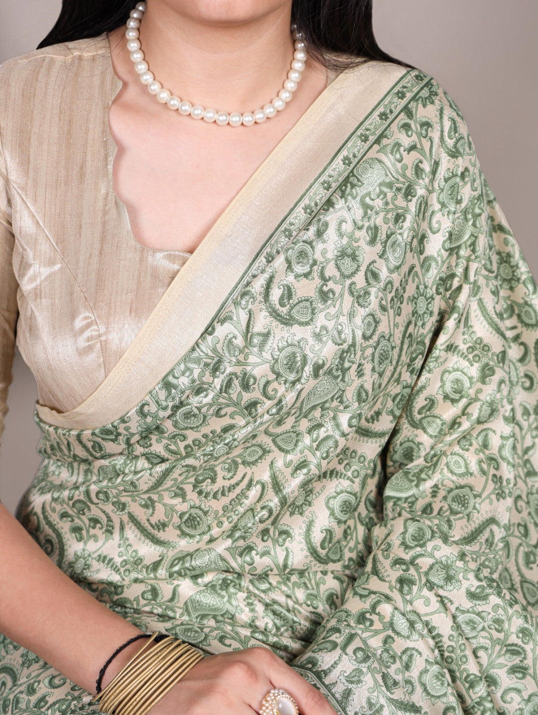 Pista Green Tussar Silk Saree With Graceful Printed Work | Festive Ethnic Wear – JaipurSaaj