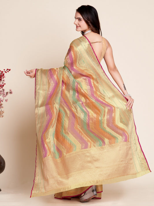 Multi Color Soft Organza Silk Saree With Zari Weaving Work | Festive Wedding & Party Wear – JaipurSaaj