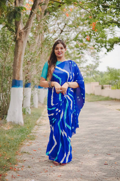Royal Blue Soft Chinon Silk Saree With Shibori Printed Work | Casual & Festive Wear – JaipurSaaj