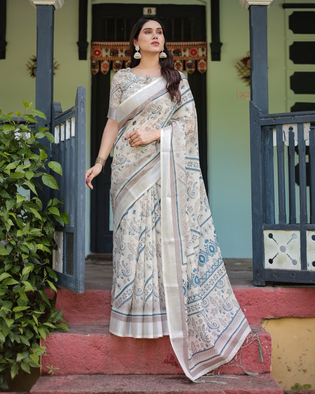 Multi Color Digital Printed Linen Cotton Saree | Summer Special Casual & Office Wear – JaipurSaaj