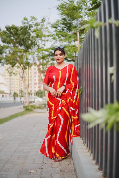 Red Soft Chinon Silk Saree With Shibori Printed Work | Casual & Festive Wear – JaipurSaaj