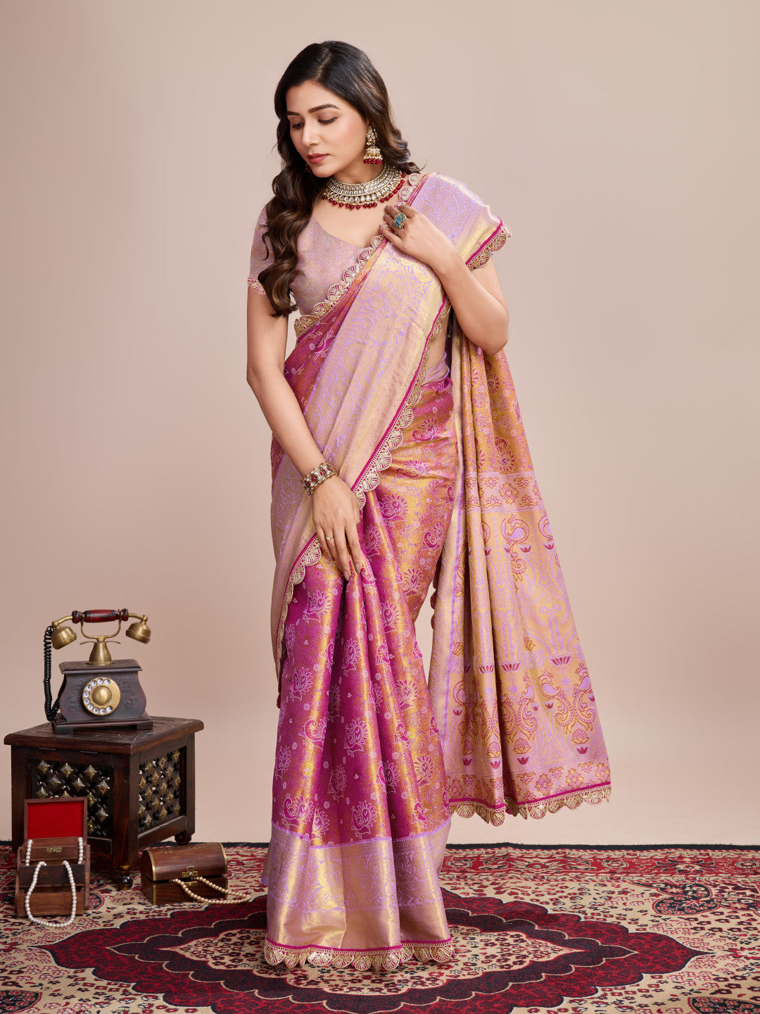 Pink Kanjivaram Silk Saree With Zari Weaving Work | Bridal Wedding Wear – JaipurSaaj