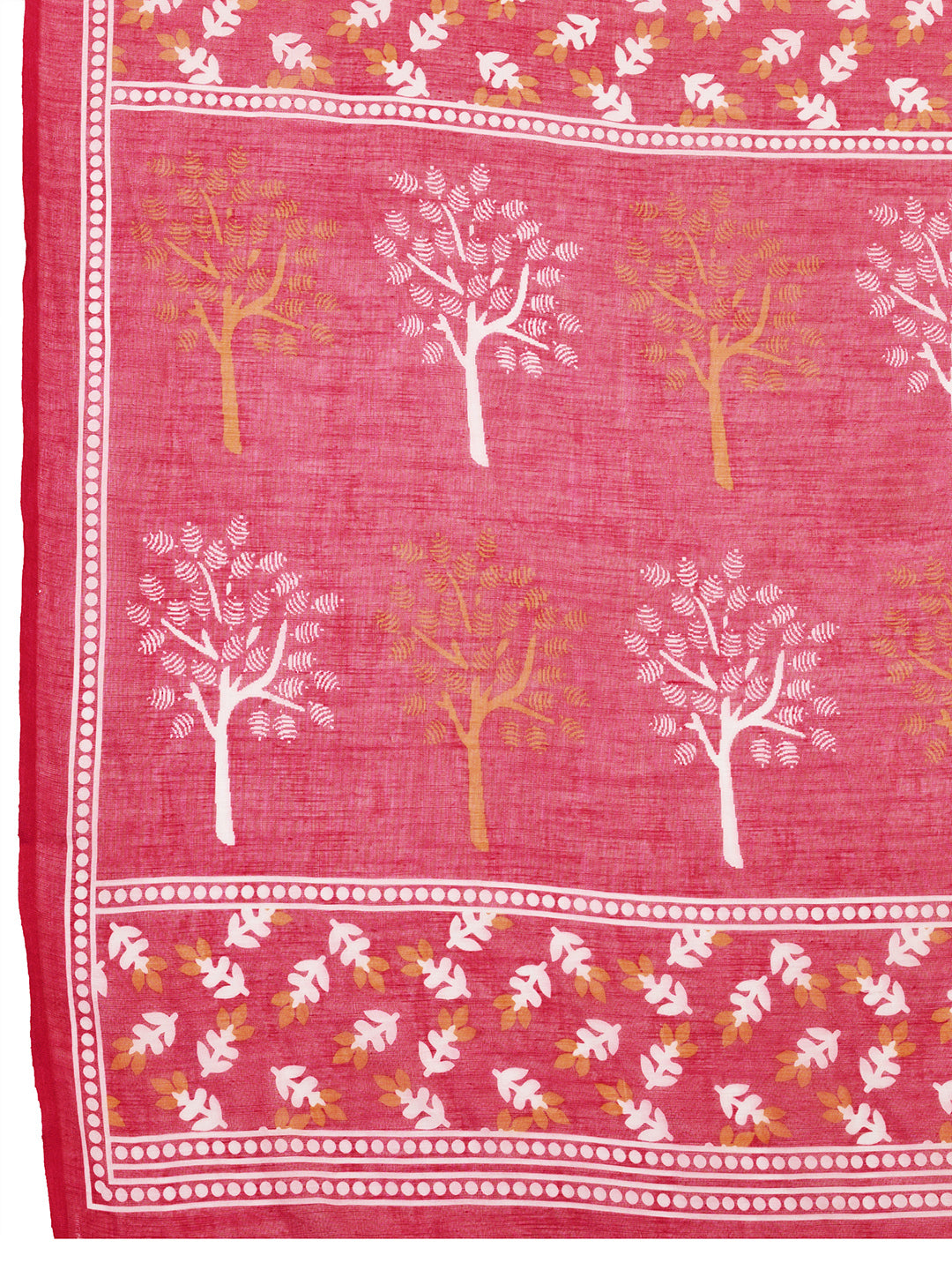 Pink Linen Cotton Saree With Digital Printed Work And Silver Zari Border | Lightweight Office & Daily Wear – JaipurSaaj