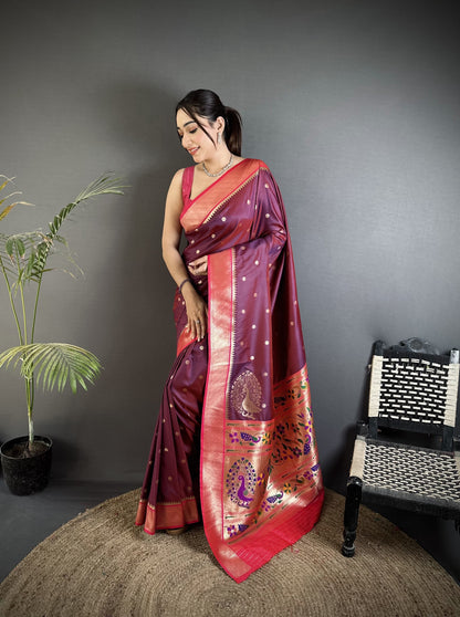 Magenta Paithani Lichi Silk Saree With Zari Weaving Work | Festive & Wedding Wear – JaipurSaaj